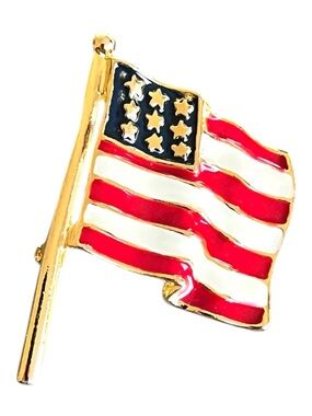 Vintage Gold Tone American Flag Enamel Pin – Classic Americana
